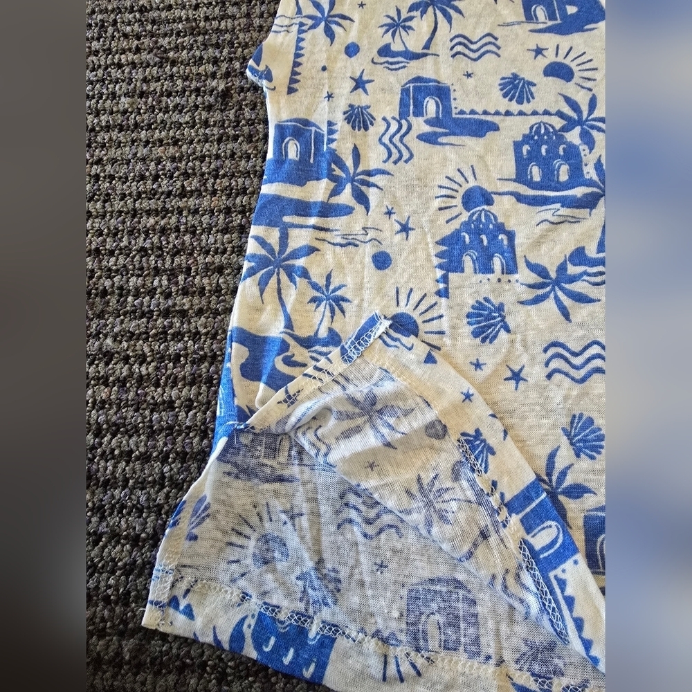Cynthia Rowley Blue and White Island Print Blouse - Picture 5 of 6